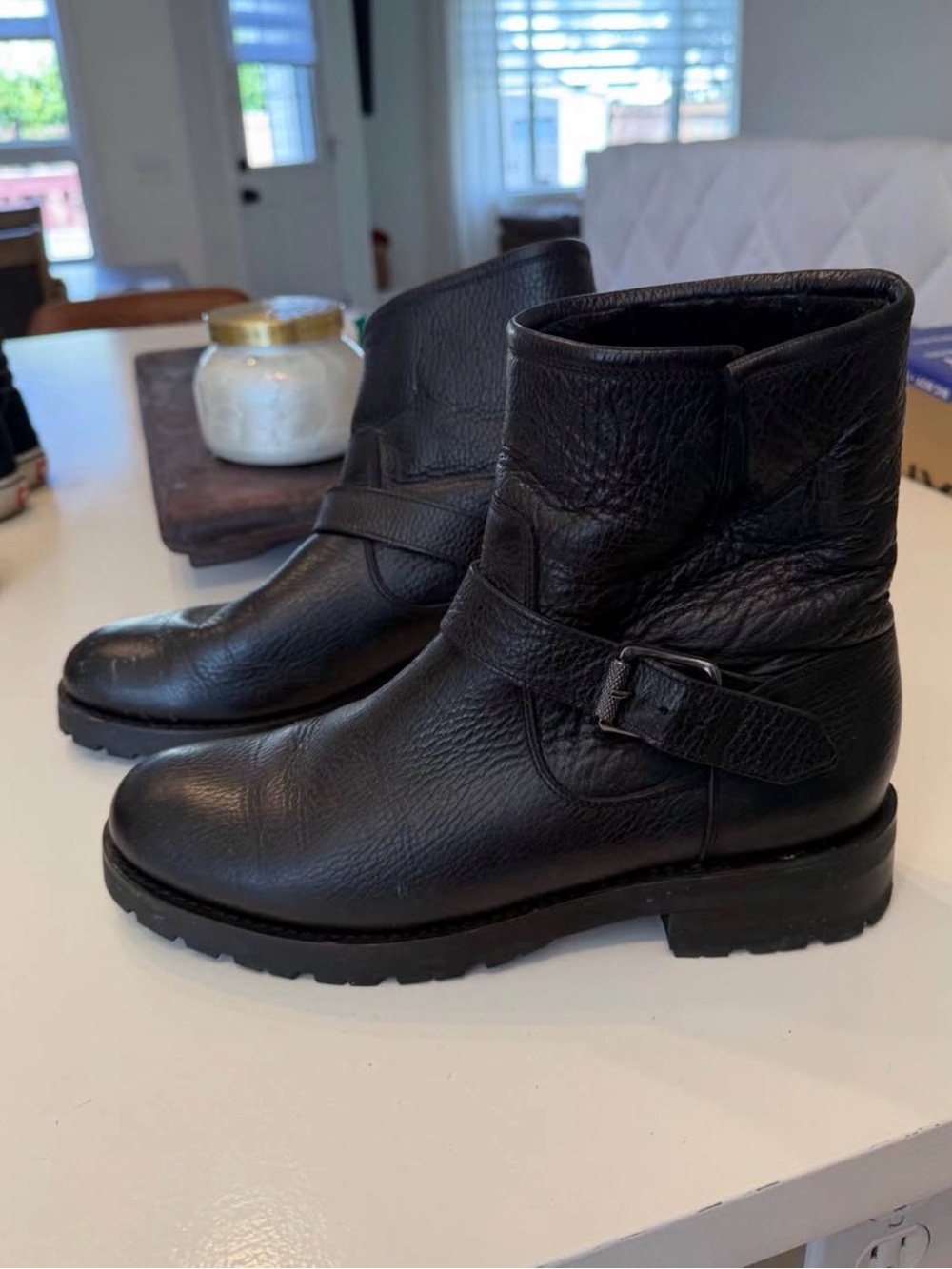 Frye Black Leather Ankle Buckle Booties
